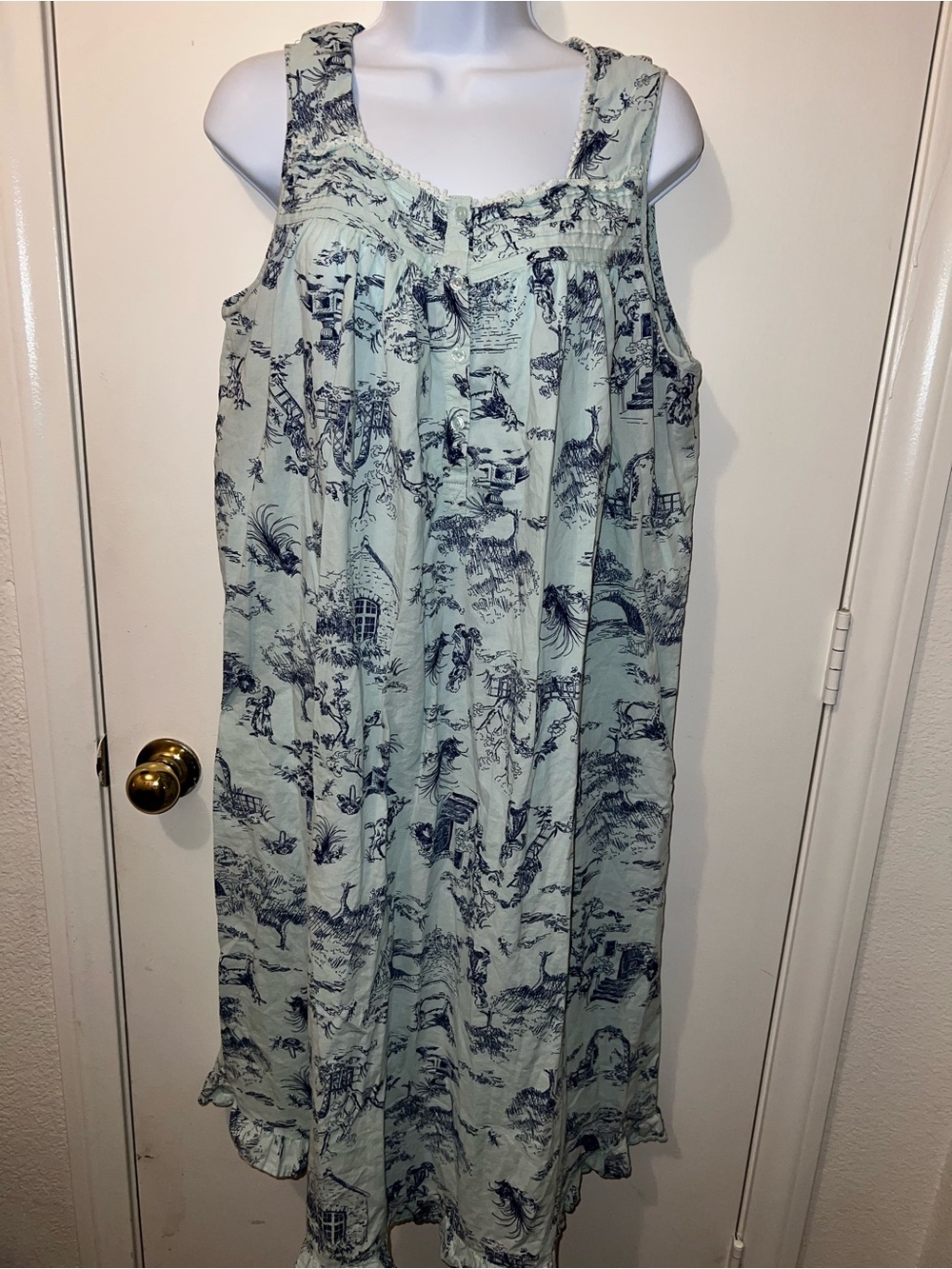 Adonna Light Blue and Navy Toile Cotton Nightgown